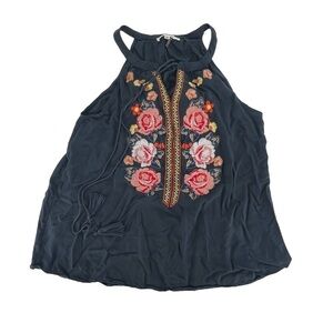 Andree By Unit Blue Sleeveless Floral Embroidered Blouse Size Medium Women’s